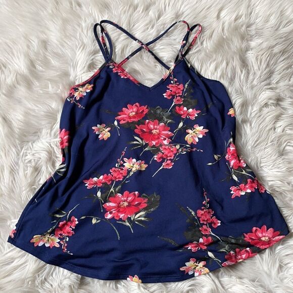 Papermoom Deep Blue Floral Lightweight Tank Top w/Strappy Back (Size: XS) - Picture 8 of 16